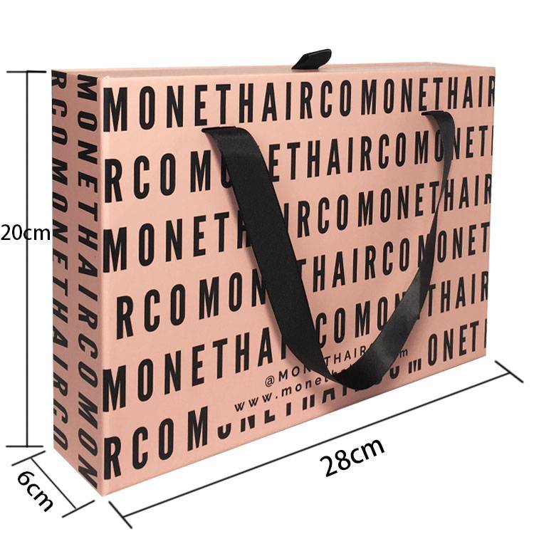 Luxury Custom Printed Wig/hair Extension Packaging Boxes And Gag Metallic Luster Silk Fabric Box Packaging With Handle